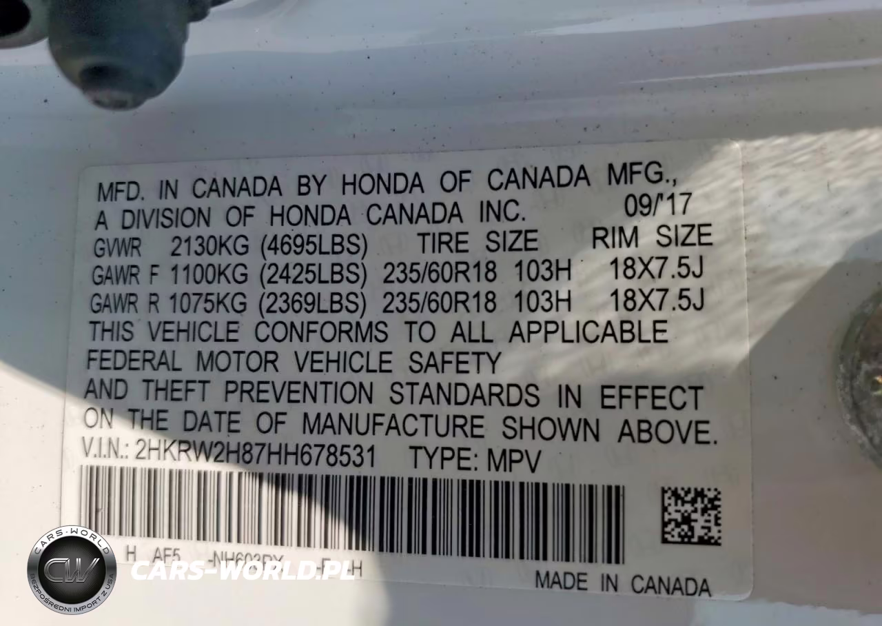 2017 Honda Cr-V Exl VIN:2HKRW2H87HH678531 - 13