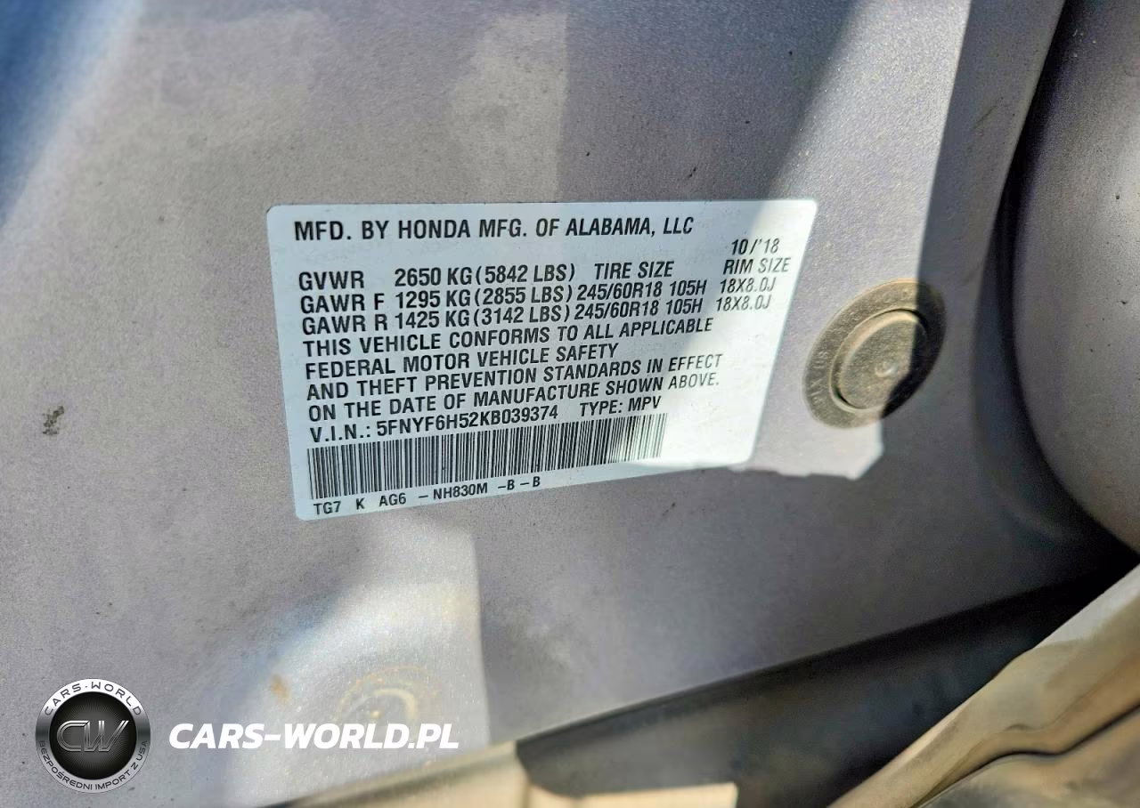 2019 Honda Pilot Exl VIN:5FNYF6H52KB039374 - 12