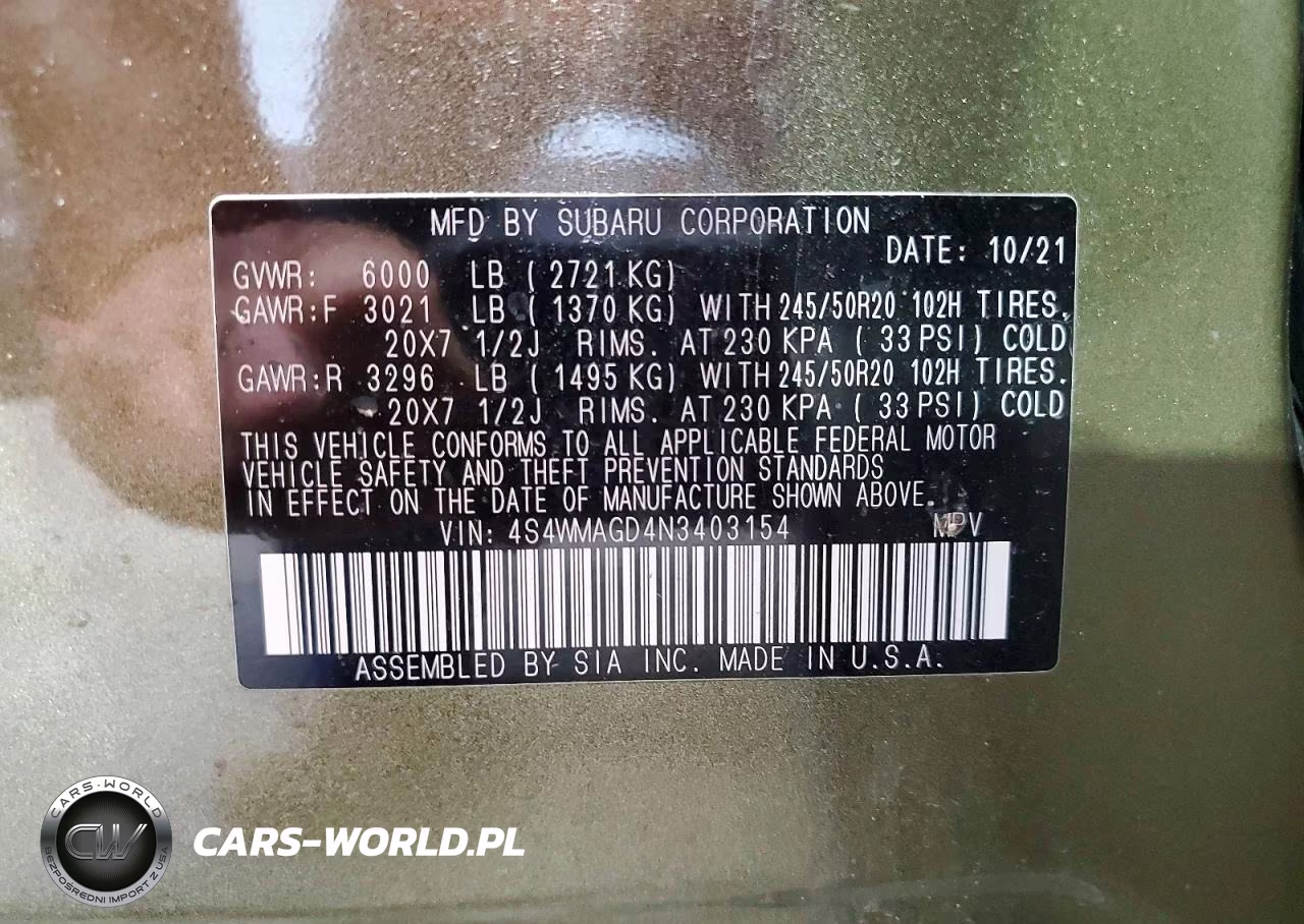 2022 Subaru Ascent Onyx Edition VIN:4S4WMAGD4N3403154 - 13