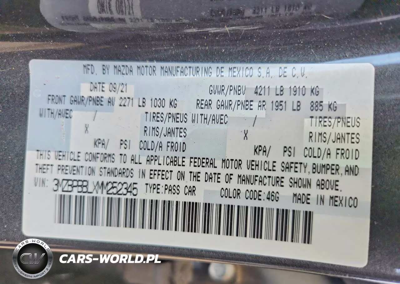 2021 Mazda 3 Select VIN:3MZBPBBLXMM252345 - 12