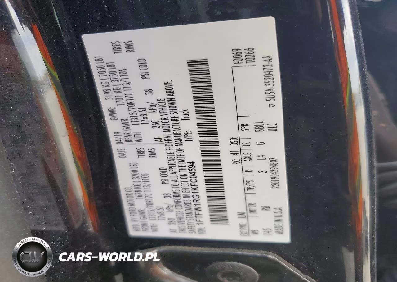 2019 Ford F150 Raptor VIN:1FTFW1RG1KFC04594 - 12