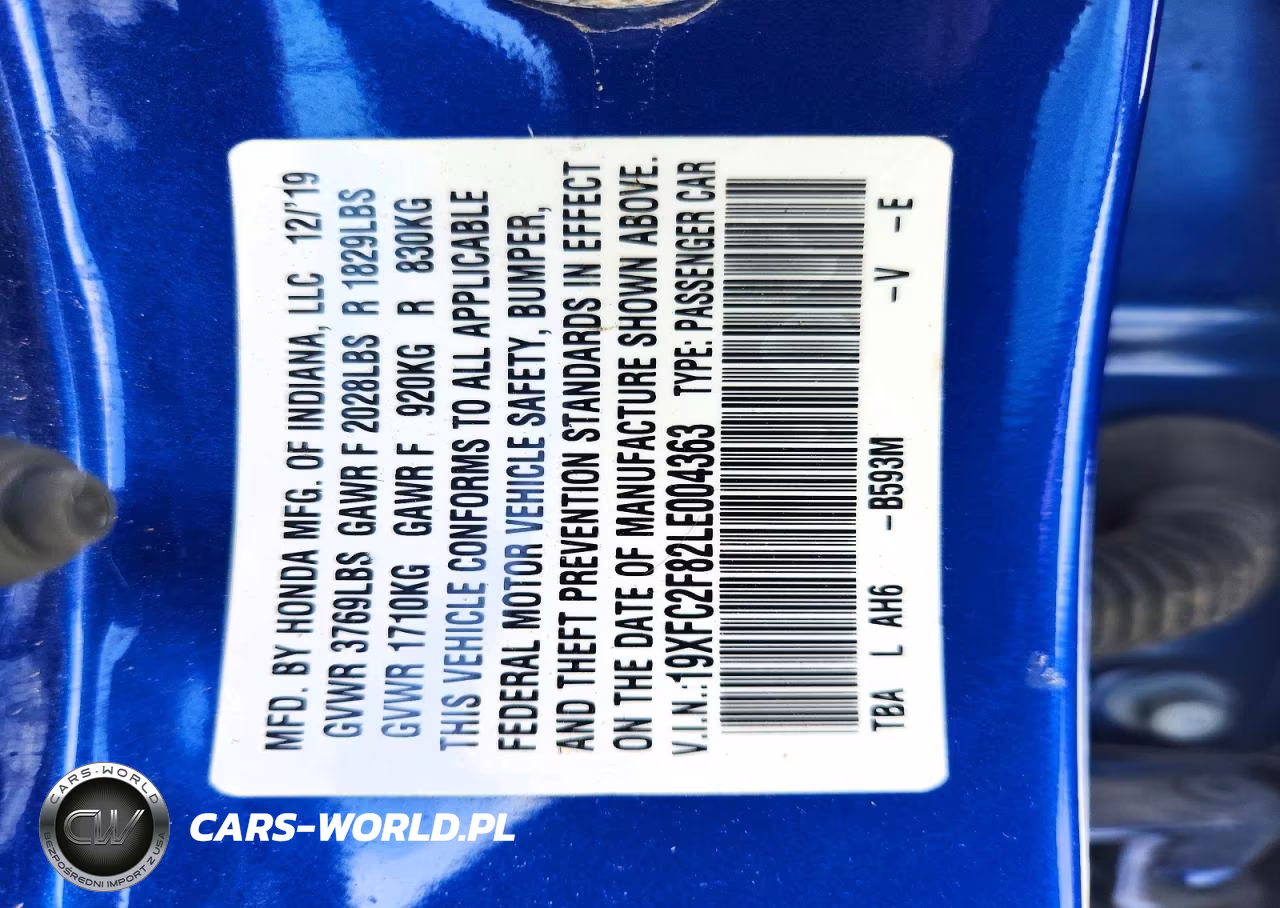 2020 Honda Civic Sport VIN:19XFC2F82LE004363 - 12