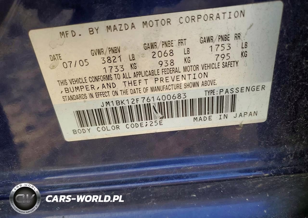 2006 Mazda 3 I VIN:JM1BK12F761400683 - 12