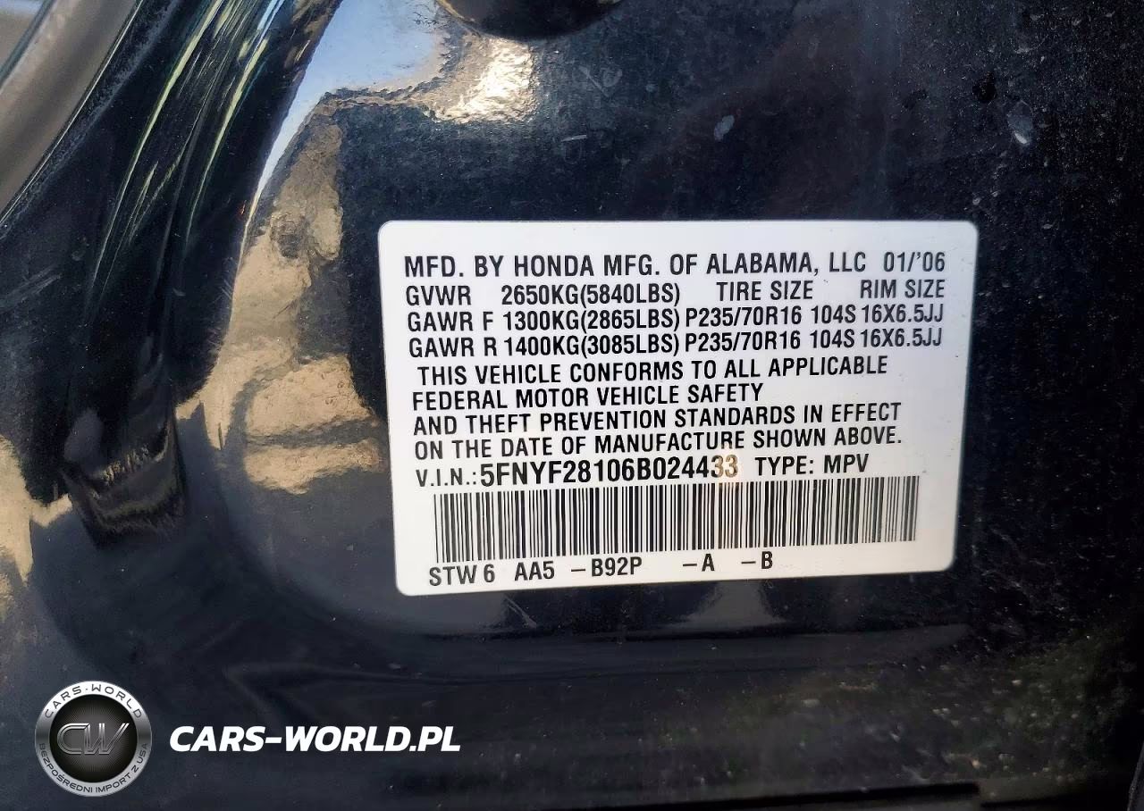 2006 Honda Pilot Lx VIN:5FNYF28106B024433 - 13