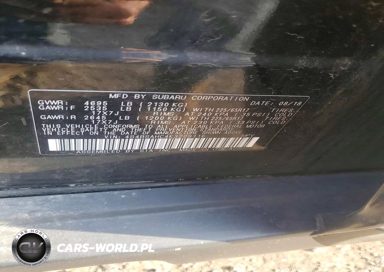 2019 Subaru Outback 2.5I Premium VIN:4S4BSAHC4K3209116 - 12