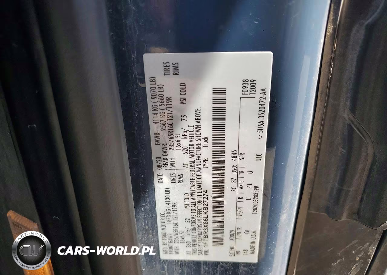 2020 Ford Transit T-250 Delivery Van VIN:1FTBR3X86LKB27274 - 13