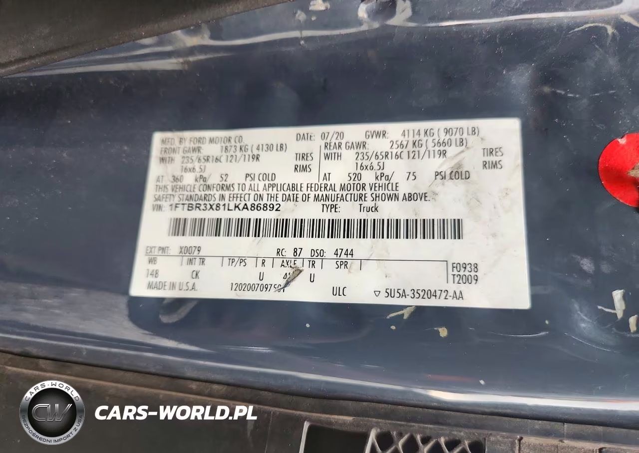 2020 Ford Transit 250 Delivery Van VIN:1FTBR3X81LKA86892 - 12