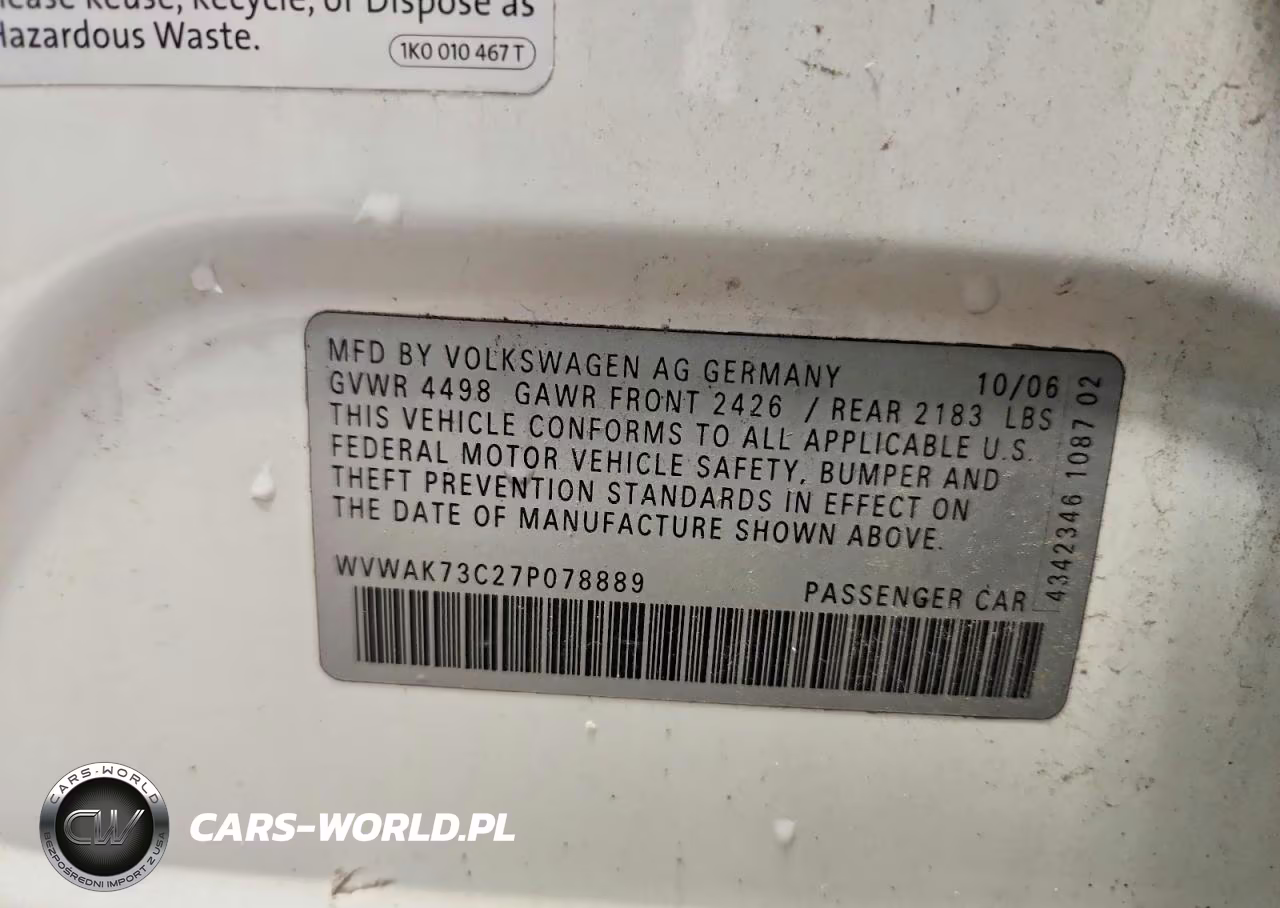 2007 Volkswagen Passat 2.0T VIN:WVWAK73C27P078889 - 13