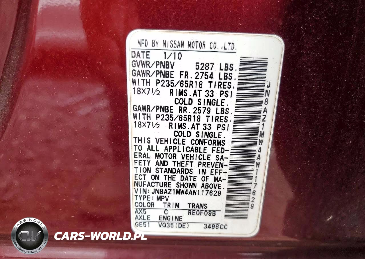 2010 Nissan Murano S VIN:JN8AZ1MW4AW117629 - 13
