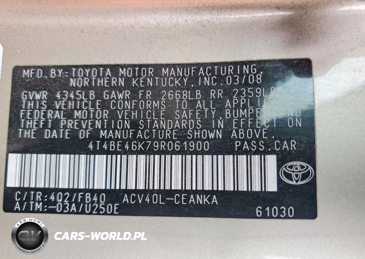 2009 Toyota Camry Le VIN:4T4BE46K79R061900 - 12