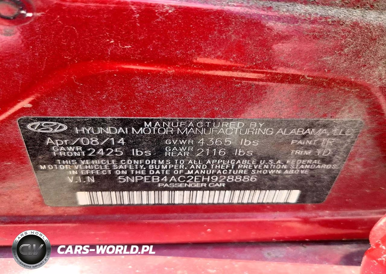 2014 Hyundai Sonata Gls VIN:5NPEB4AC2EH928886 - 12