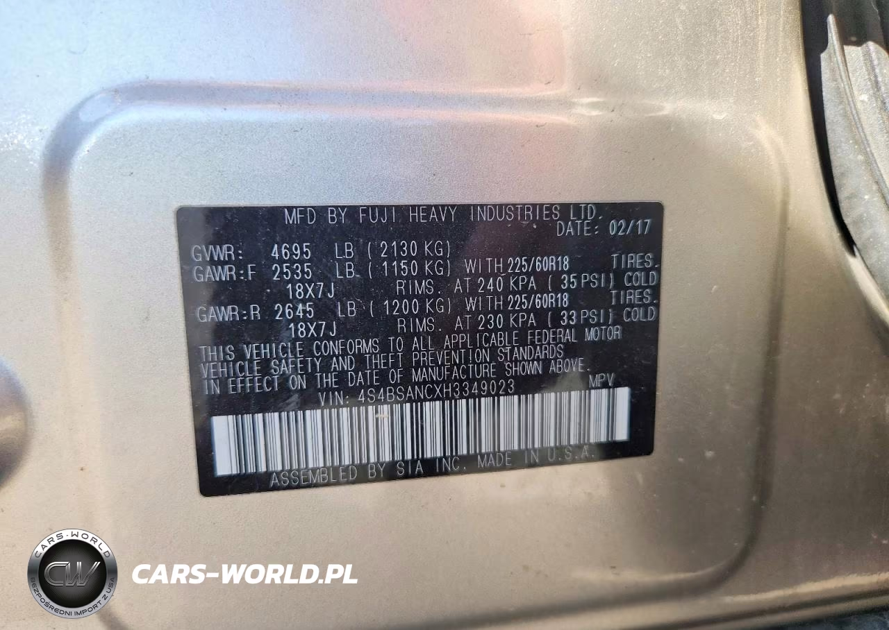 2017 Subaru Outback 2.5I Limited VIN:4S4BSANCXH3349023 - 13