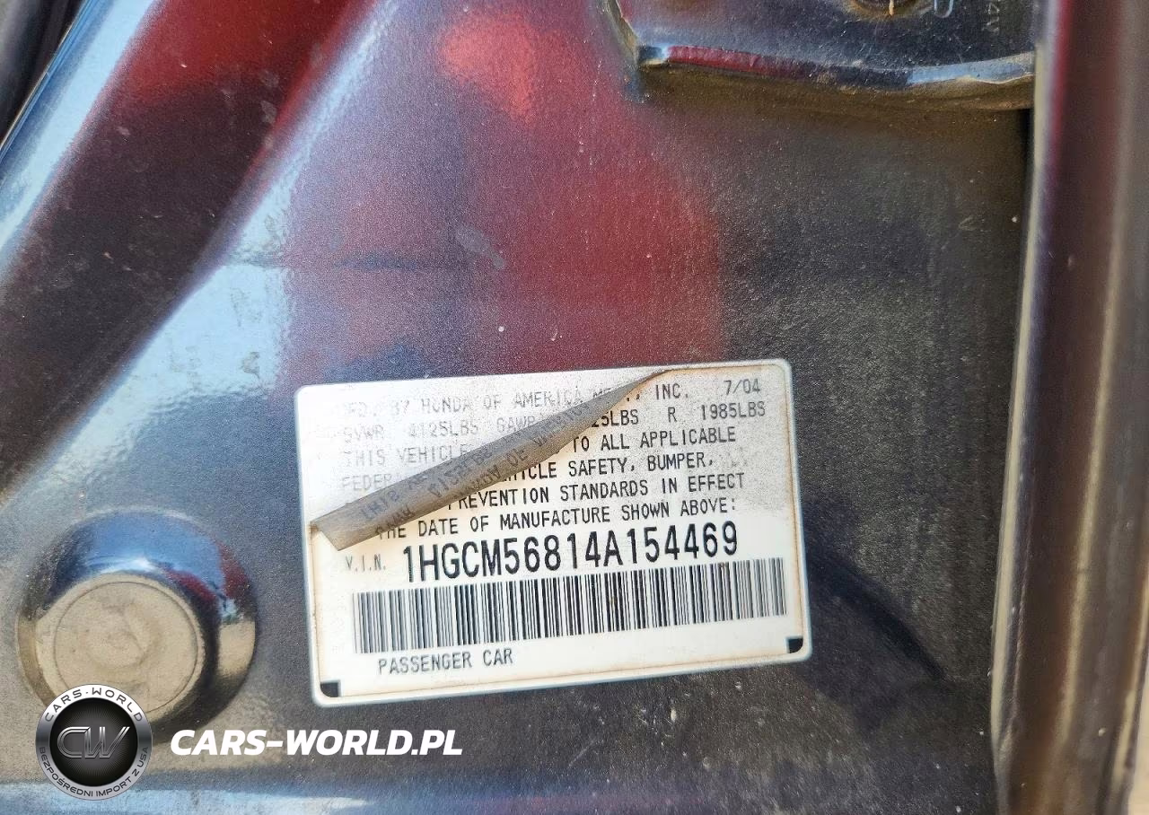 2004 Honda Accord Ex VIN:1HGCM56814A154469 - 13