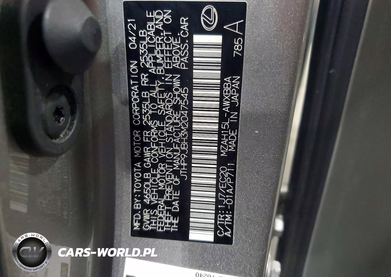 2021 Lexus Ux 250H VIN:JTHP9JBH3M2047545 - 13