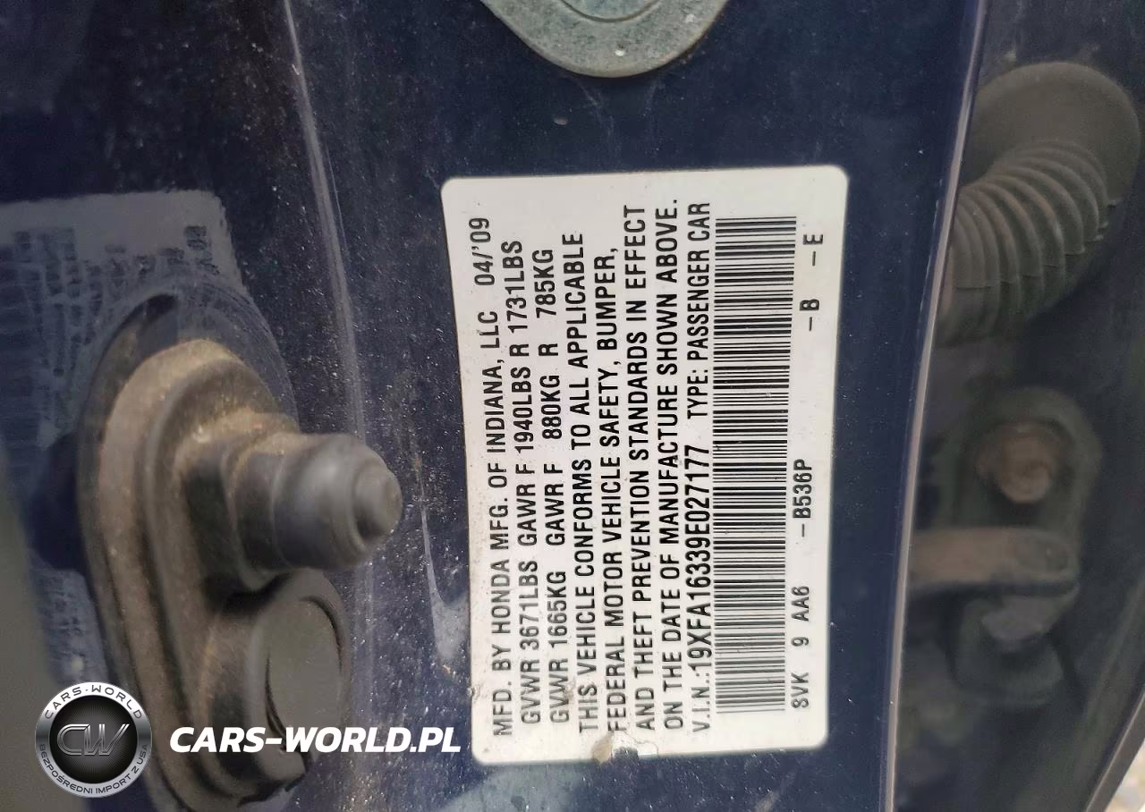 2009 Honda Civic Vp VIN:19XFA16339E027177 - 12
