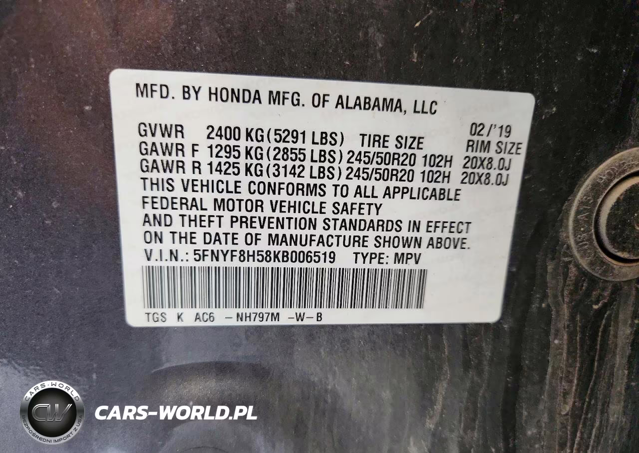 2019 Honda Passport VIN:5FNYF8H58KB006519 - 12