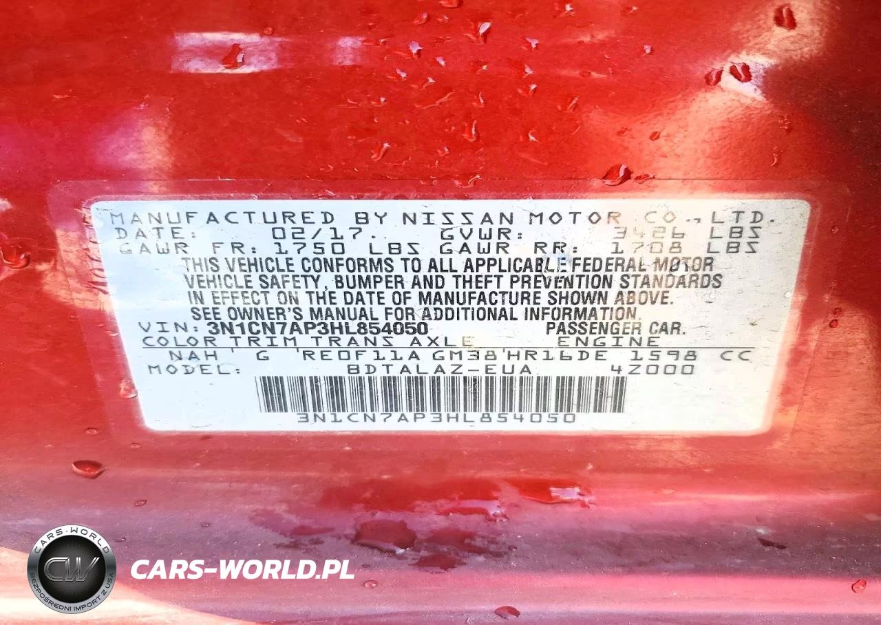 2017 Nissan Versa 1.6 S Plus VIN:3N1CN7AP3HL854050 - 12