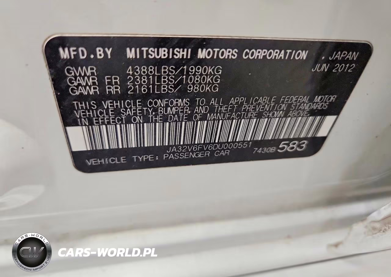 2013 Mitsubishi Lancer Ralliart VIN:JA32V6FV6DU000551 - 12