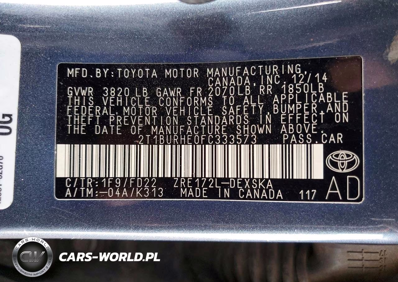 2015 Toyota Corolla S VIN:2T1BURHE0FC333573 - 12