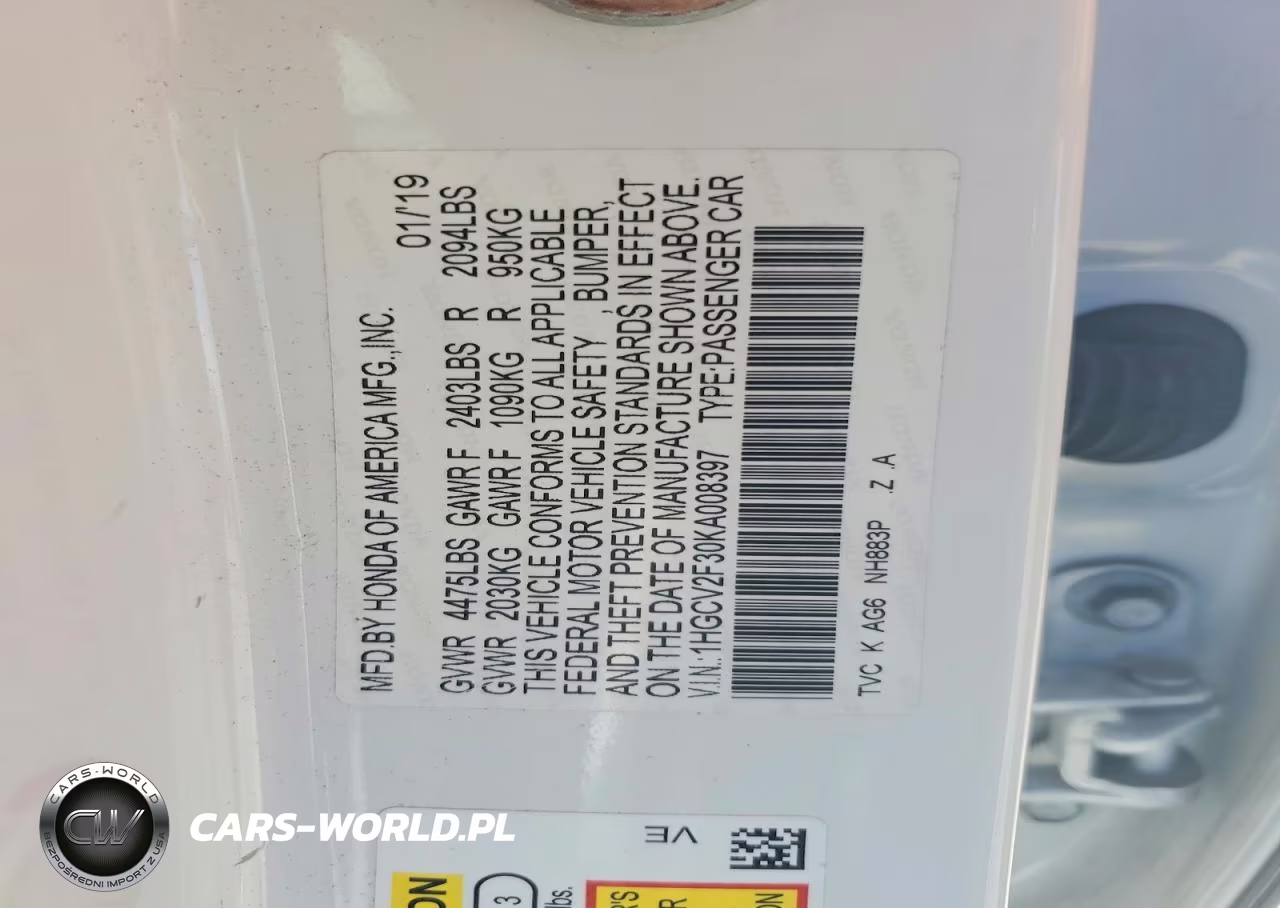2019 Honda Accord Sport VIN:1HGCV2F30KA008397 - 12