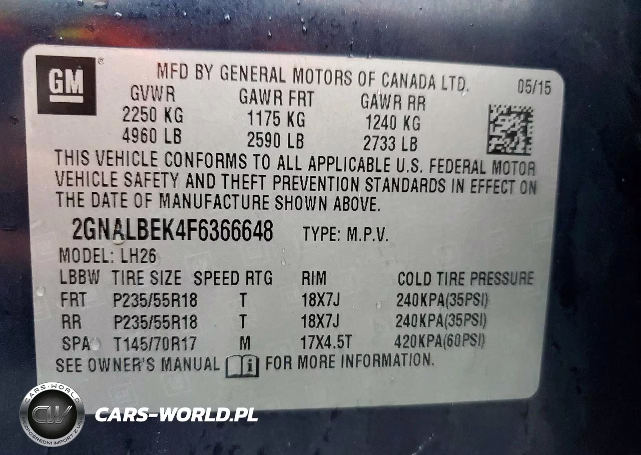 2015 Chevrolet Equinox Lt VIN:2GNALBEK4F6366648 - 13