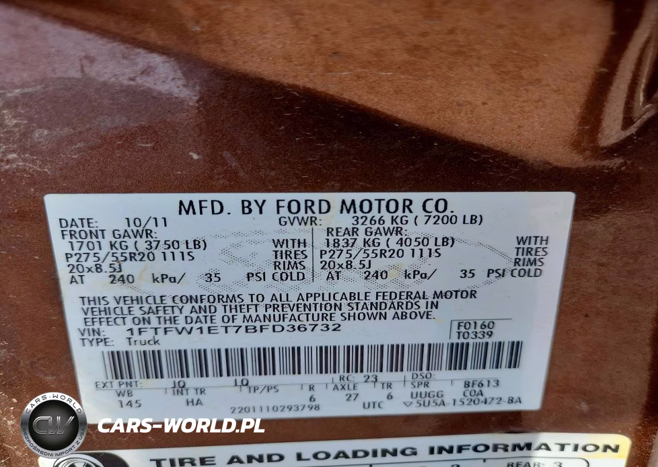2011 Ford F150 Supercrew VIN:1FTFW1ET7BFD36732 - 12