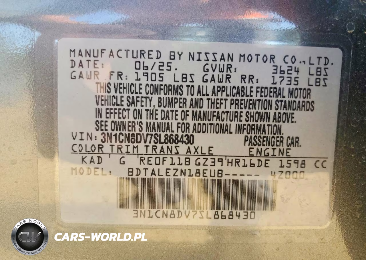 2025 Nissan Versa S VIN:3N1CN8DV7SL868430 - 13