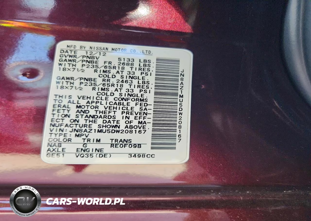 2013 Nissan Murano S VIN:JN8AZ1MU5DW208167 - 13
