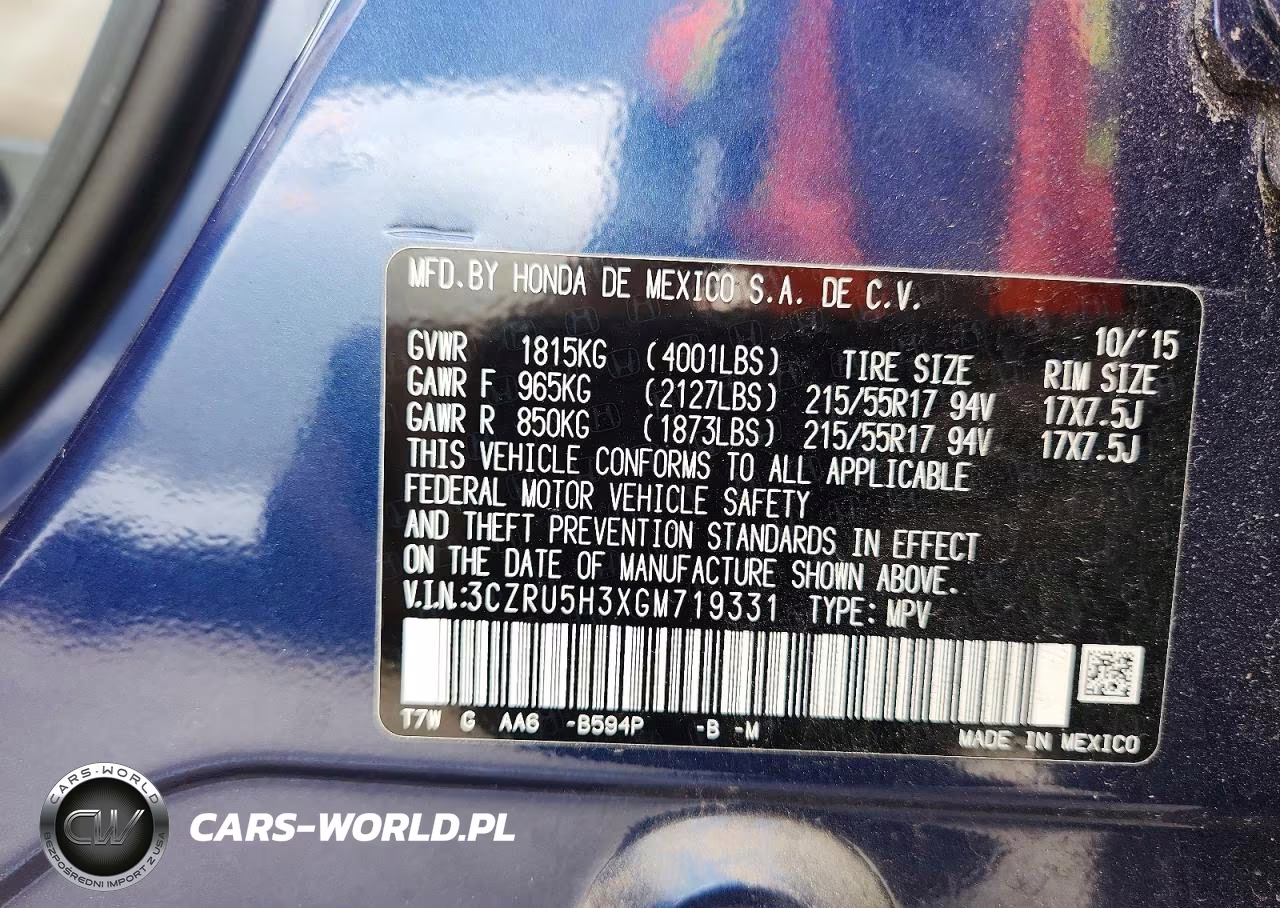 2016 Honda Hr-V Lx VIN:3CZRU5H3XGM719331 - 14