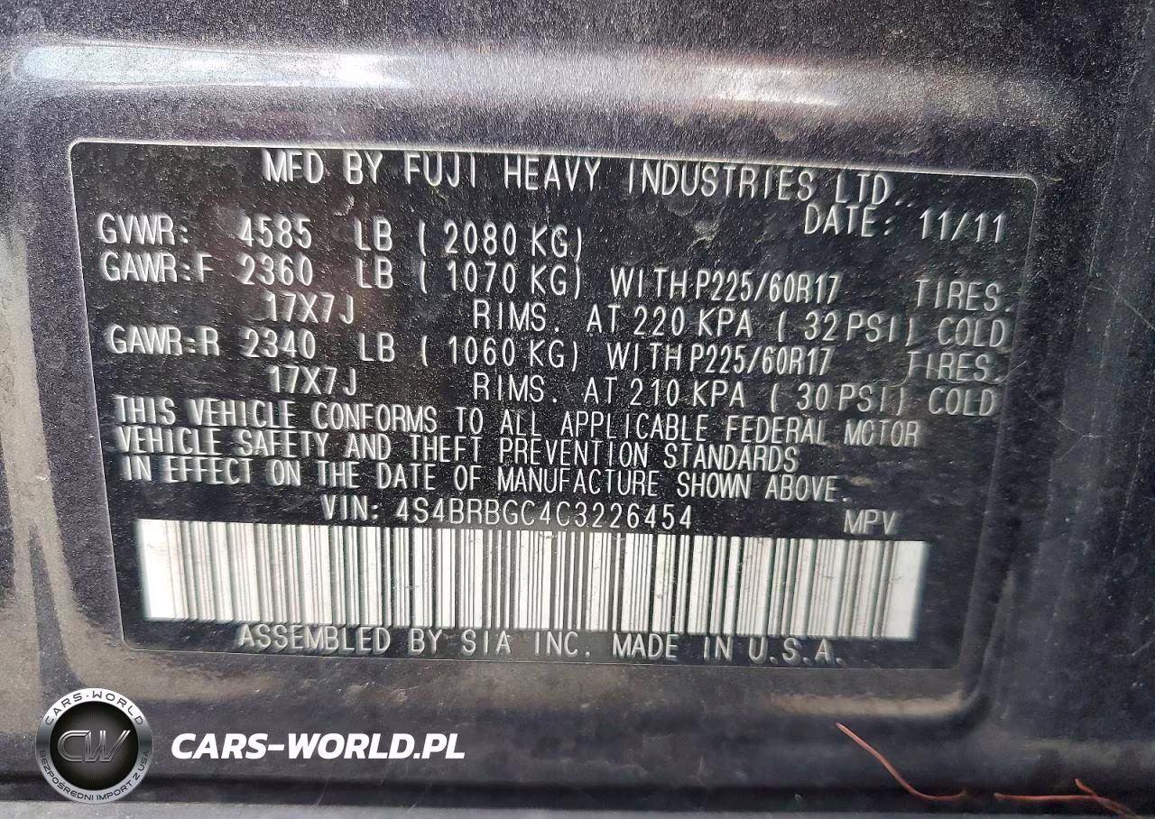 2012 Subaru Outback 2.5I Premium VIN:4S4BRBGC4C3226454 - 13