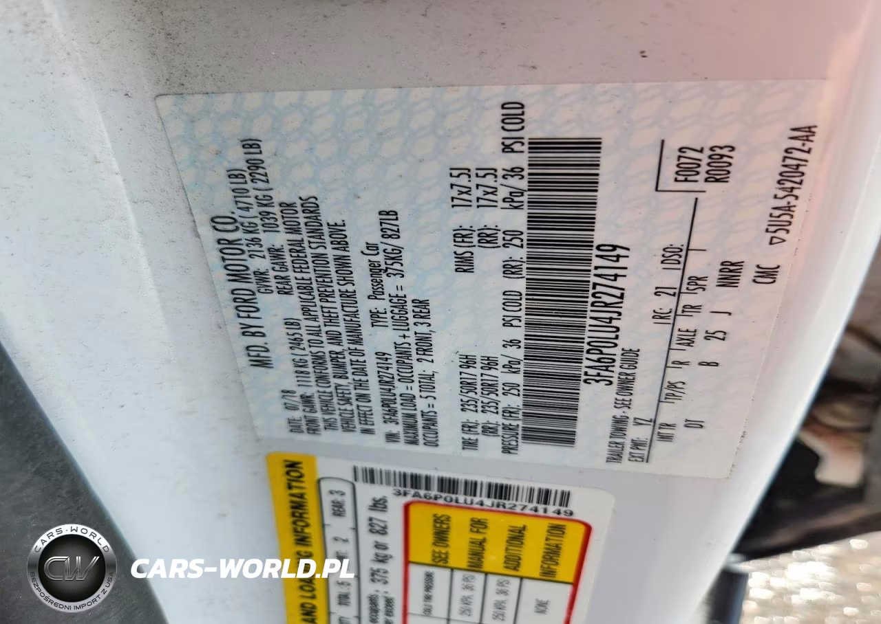 2018 Ford Fusion Se Hybrid VIN:3FA6P0LU4JR274149 - 12