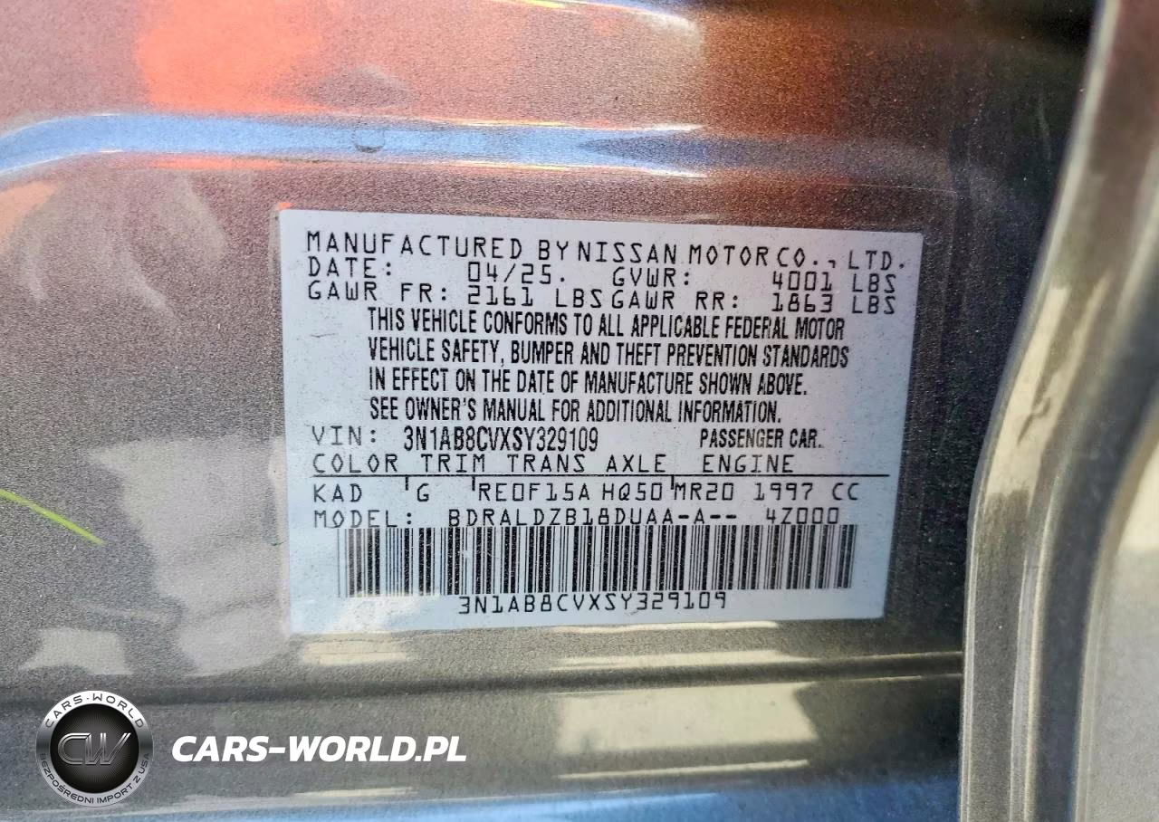 2025 Nissan Sentra Sv VIN:3N1AB8CVXSY329109 - 12