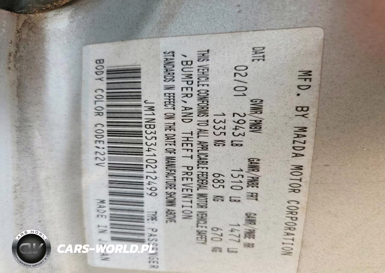 2001 Mazda Mx-5 Miata Base VIN:JM1NB353410212499 - 12