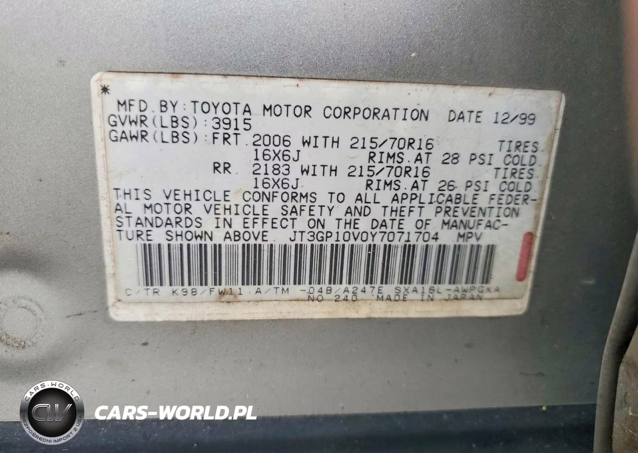 2000 Toyota Rav4 Base VIN:JT3GP10V0Y7071704 - 12