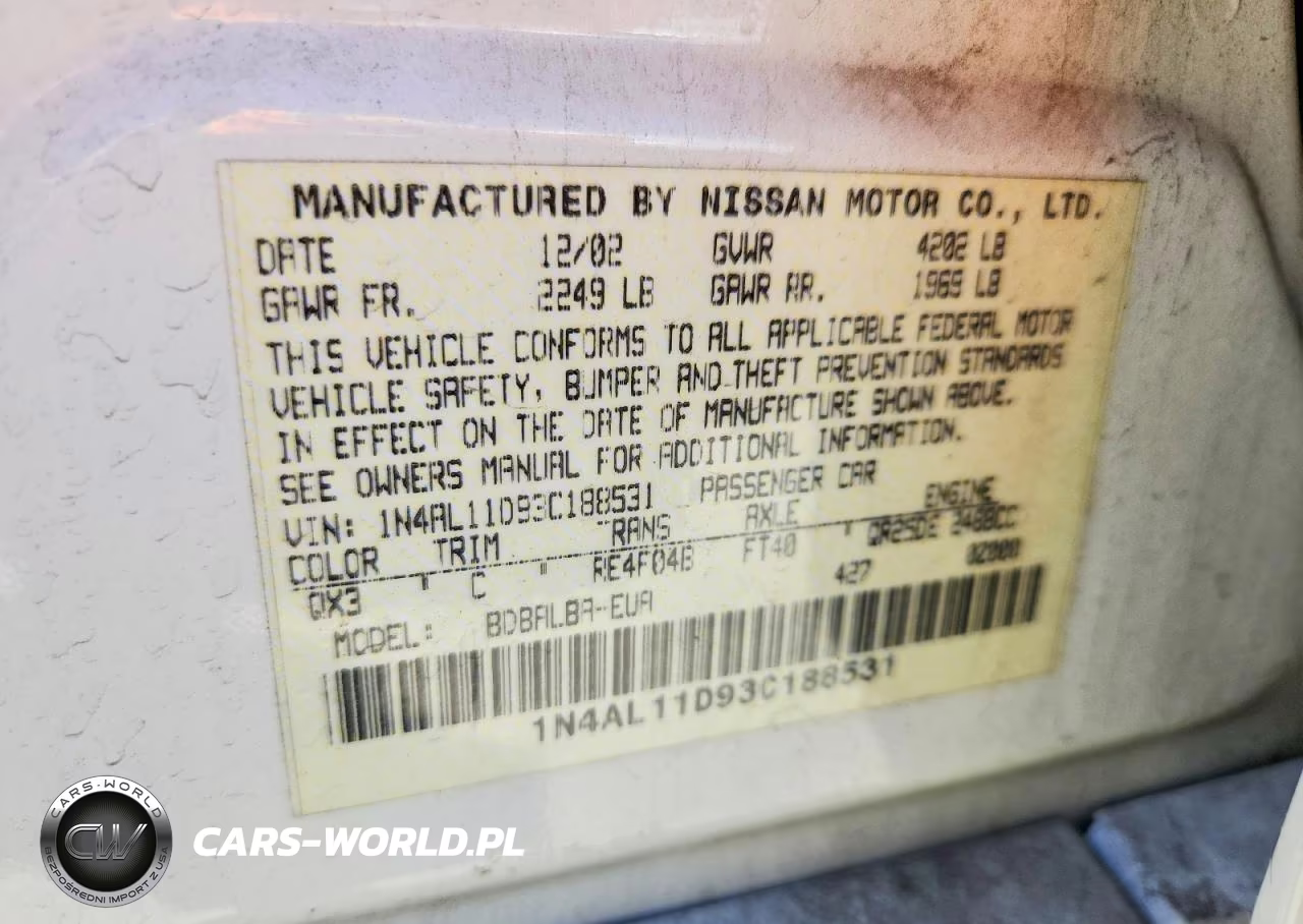 2003 Nissan Altima Base-S-Sl VIN:1N4AL11D93C188531 - 12