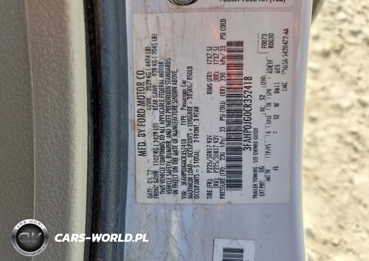 2012 Ford Fusion Sel VIN:3FAHP0JG0CR352418 - 12