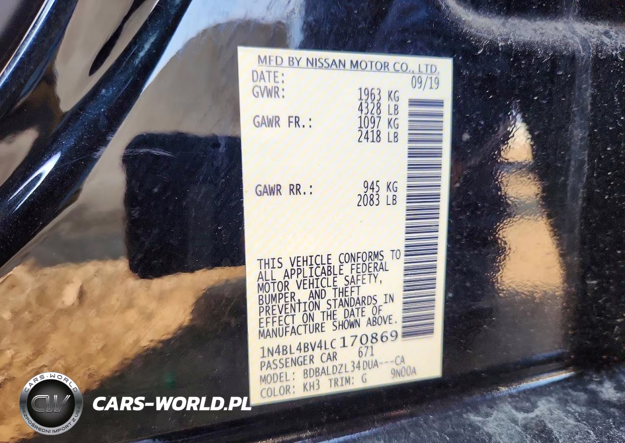 2020 Nissan Altima S VIN:1N4BL4BV4LC170869 - 12