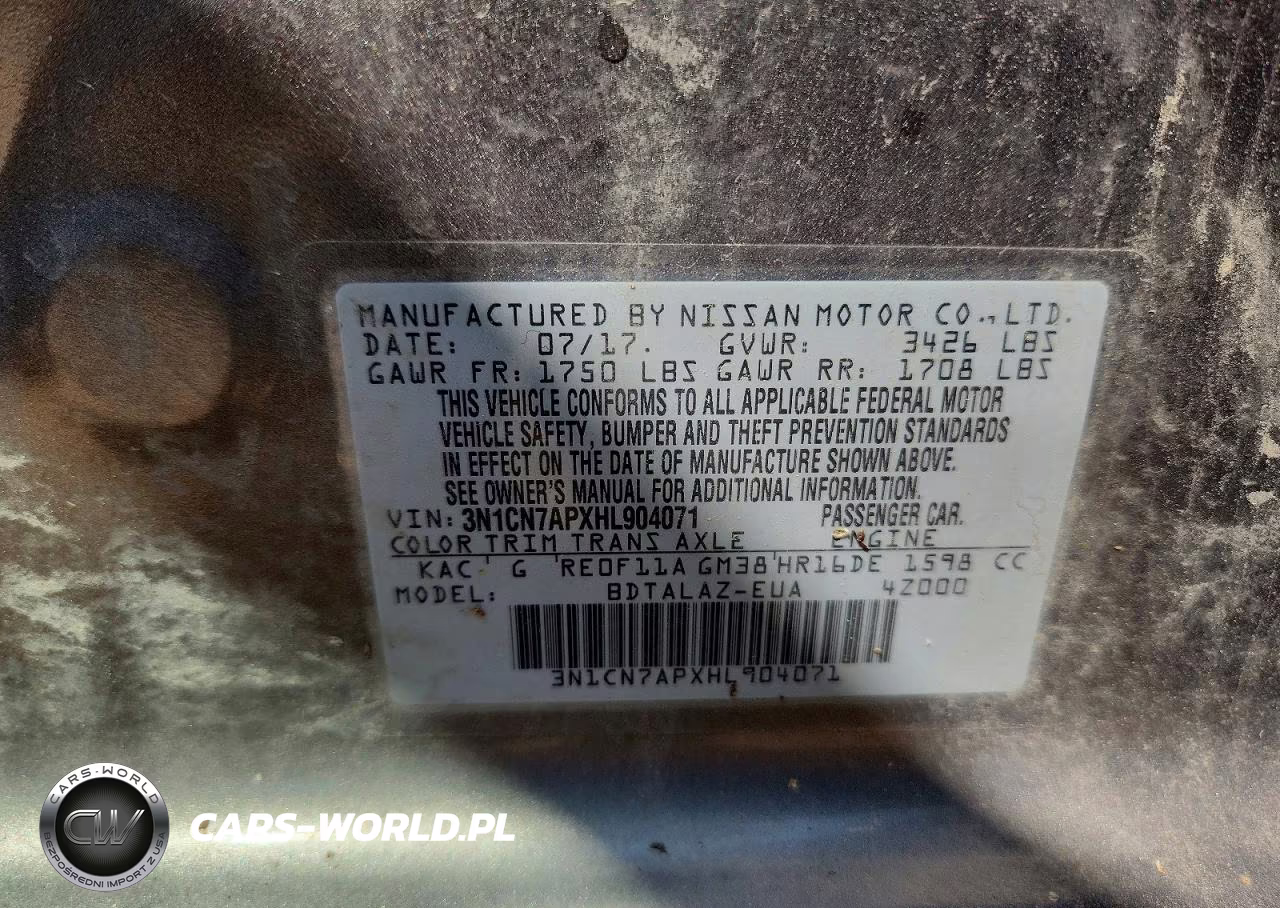 2017 Nissan Versa 1.6 S Plus VIN:3N1CN7APXHL904071 - 13