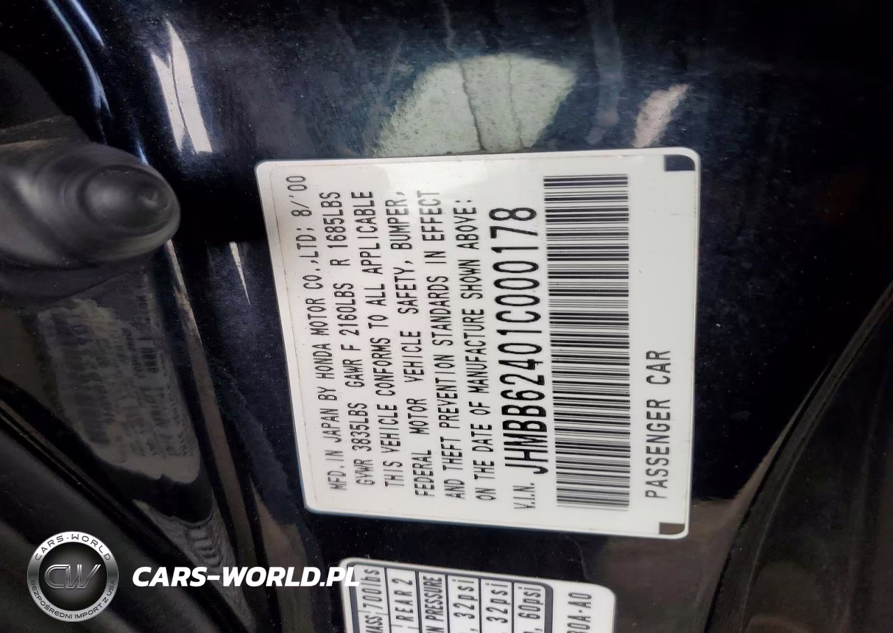 2001 Honda Prelude VIN:JHMBB62401C000178 - 12