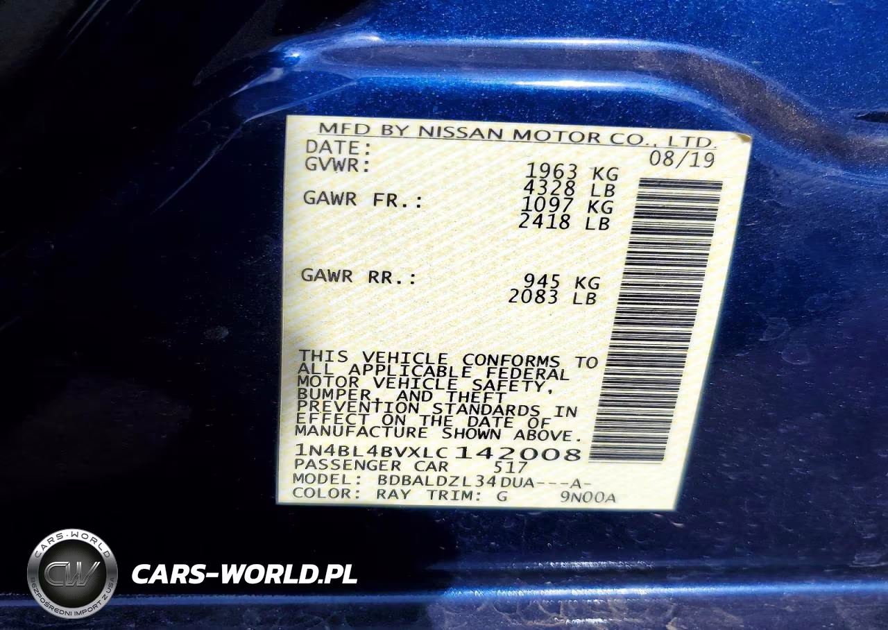 2020 Nissan Altima S VIN:1N4BL4BVXLC142008 - 12