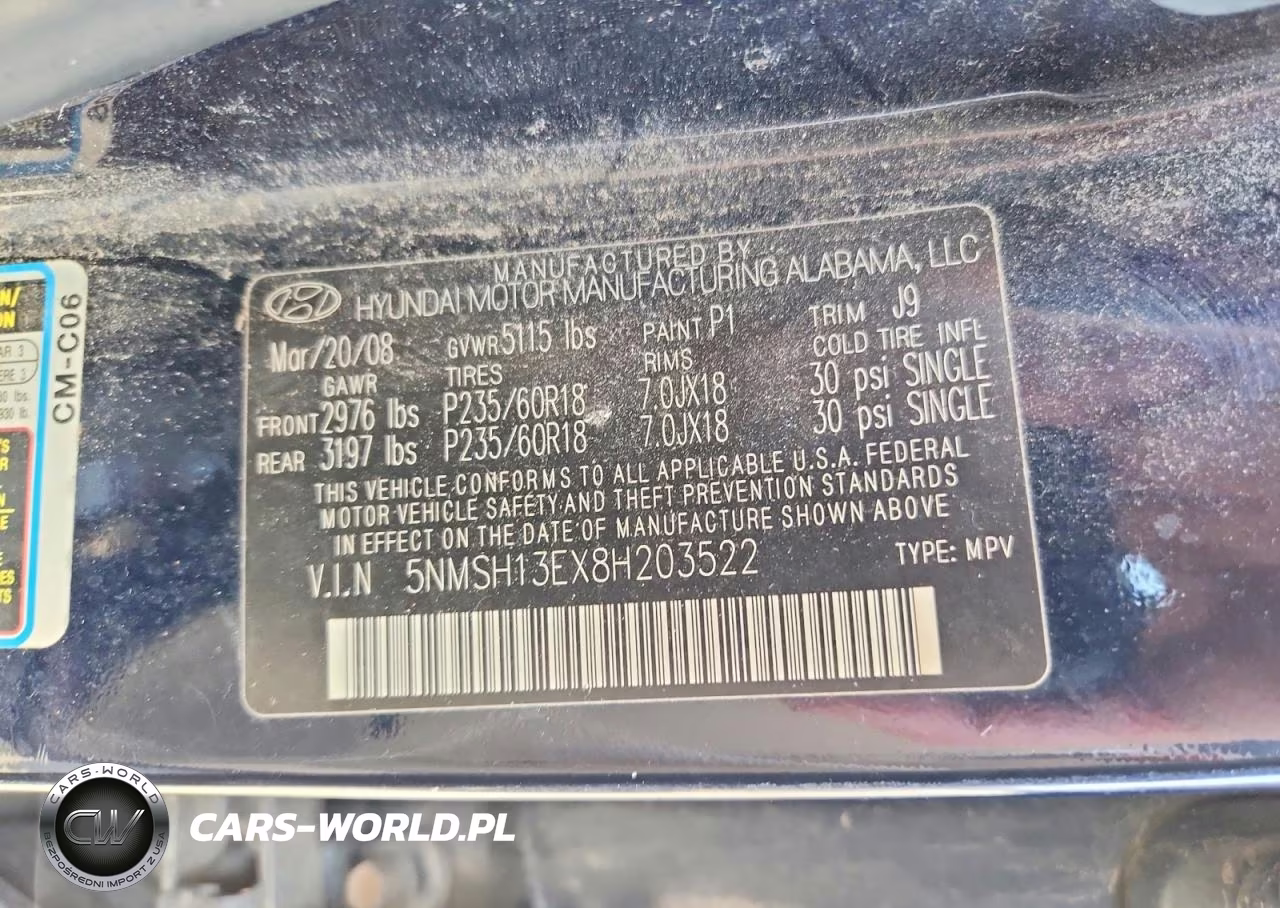 2008 Hyundai Santa Fe Se VIN:5NMSH13EX8H203522 - 13