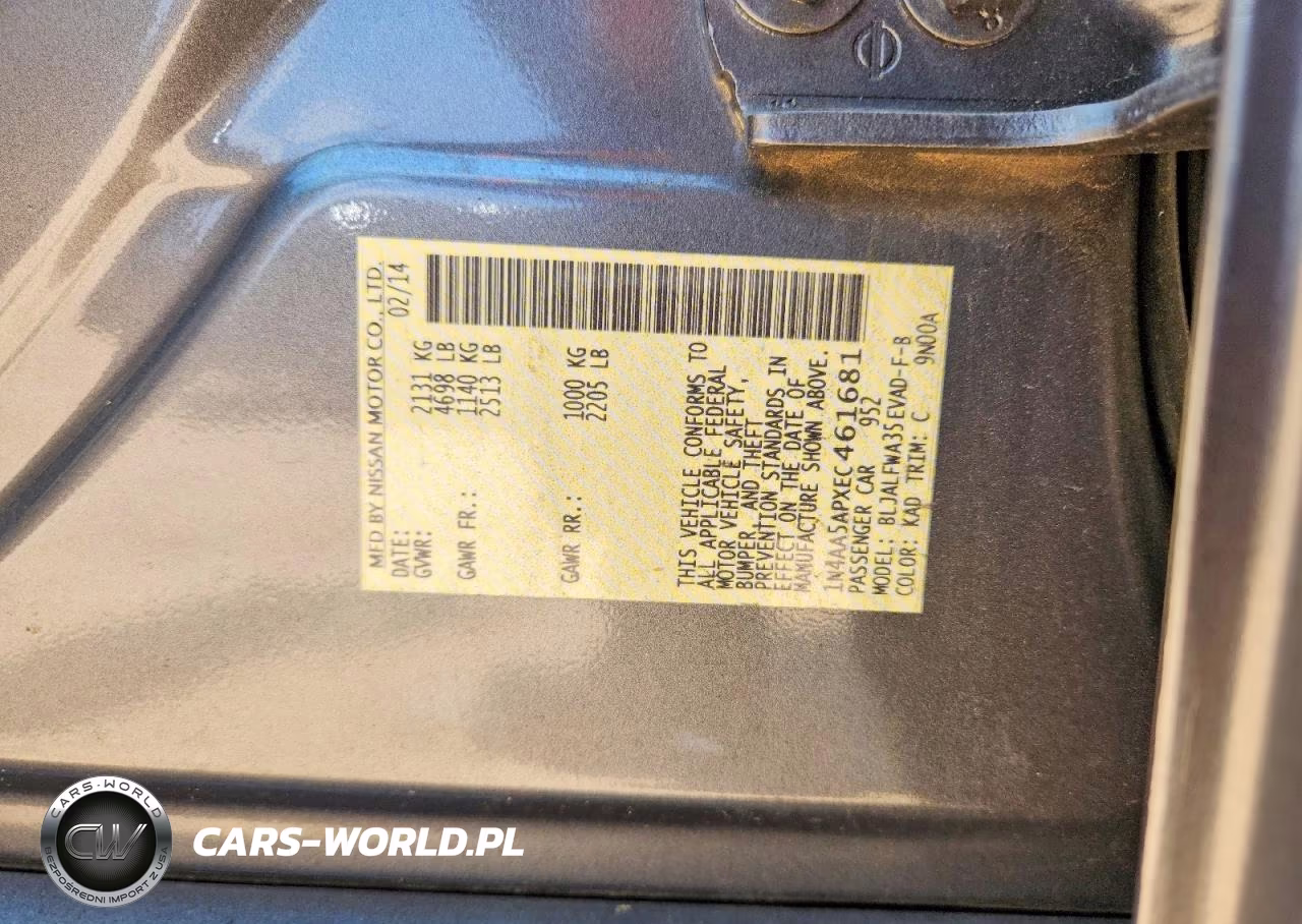 2014 Nissan Maxima 3.5 S VIN:1N4AA5APXEC461681 - 12