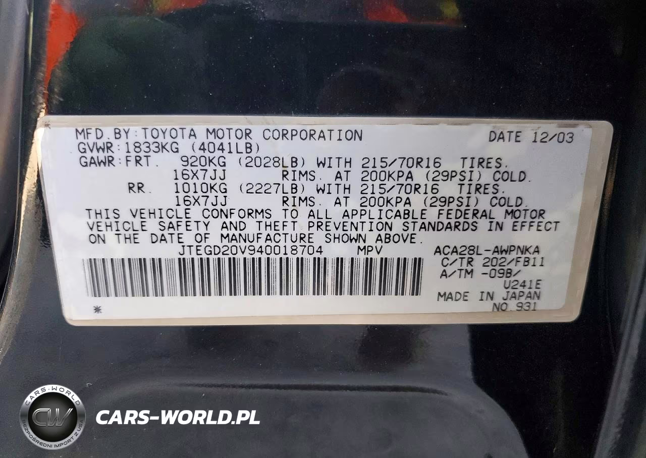2004 Toyota Rav4 Base VIN:JTEGD20V940018704 - 13