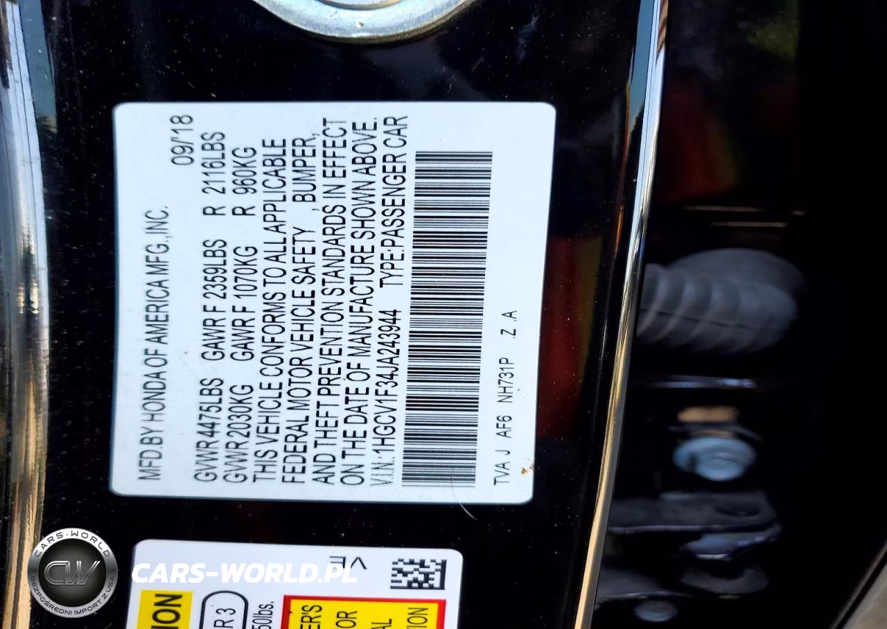 2018 Honda Accord Sport VIN:1HGCV1F34JA243944 - 13