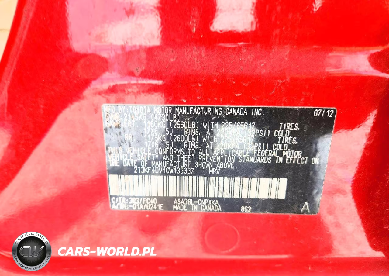 2012 Toyota Rav4 Base VIN:2T3KF4DV1CW133337 - 13
