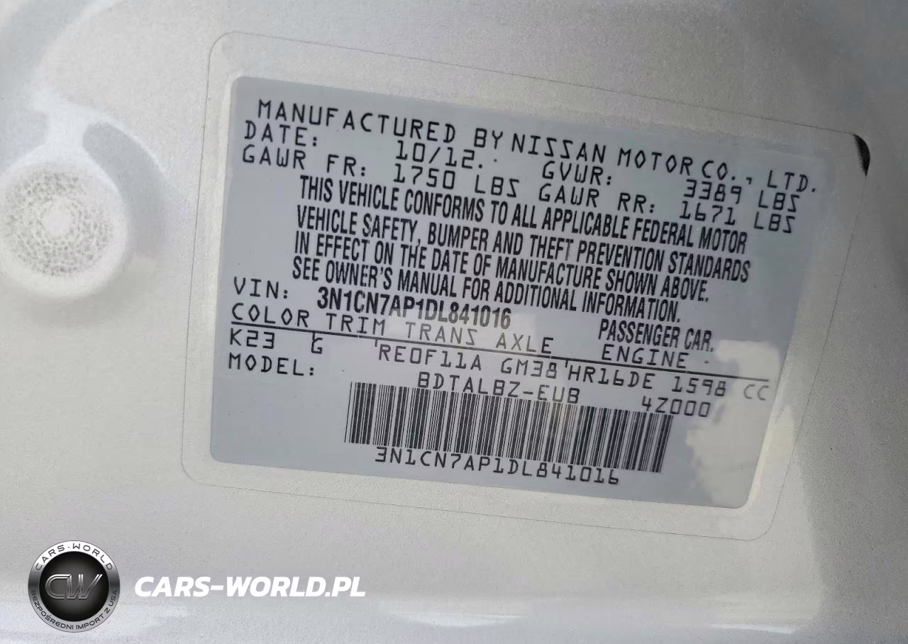2013 Nissan Versa 1.6 S VIN:3N1CN7AP1DL841016 - 12