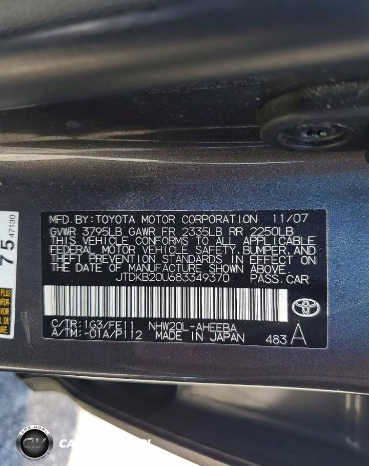 2008 Toyota Prius Base VIN:JTDKB20U683349370 - 12