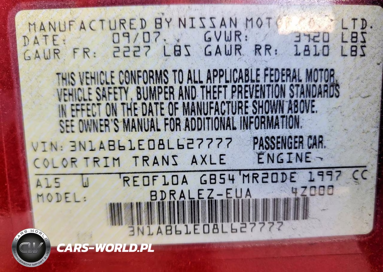 2008 Nissan Sentra 2.0 VIN:3N1AB61E08L627777 - 12