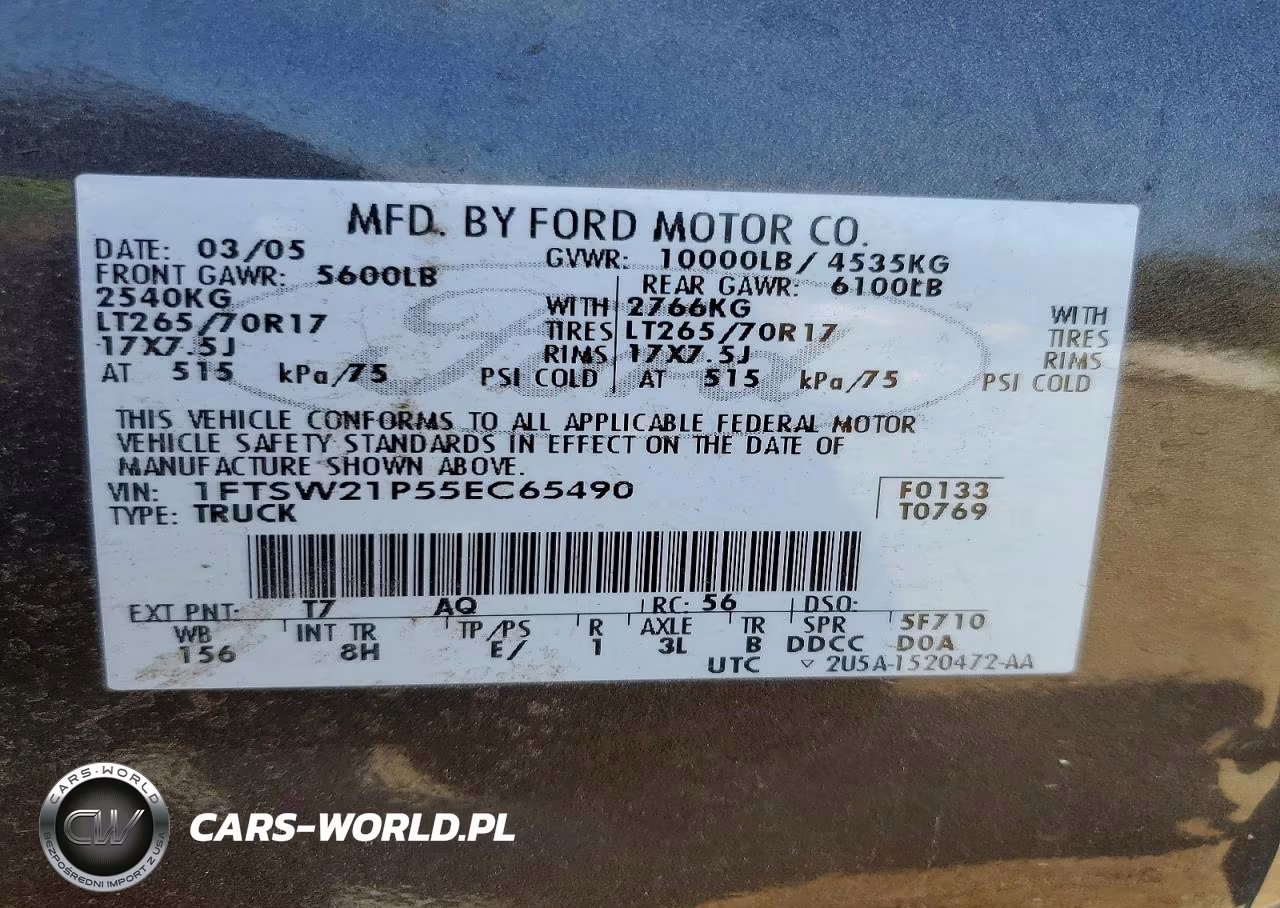 2005 Ford F250 Super Duty VIN:1FTSW21P55EC65490 - 12