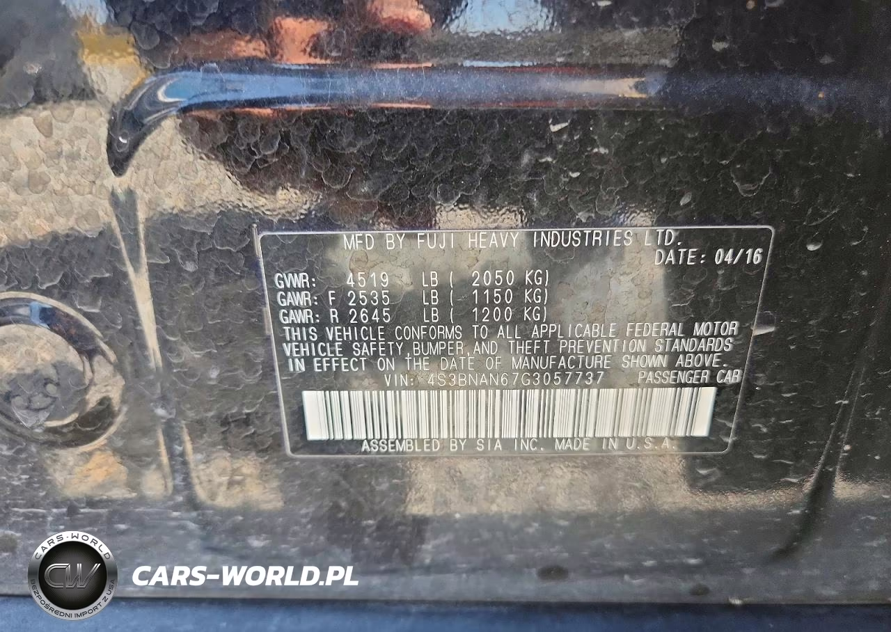 2016 Subaru Legacy 2.5I Limited VIN:4S3BNAN67G3057737 - 12